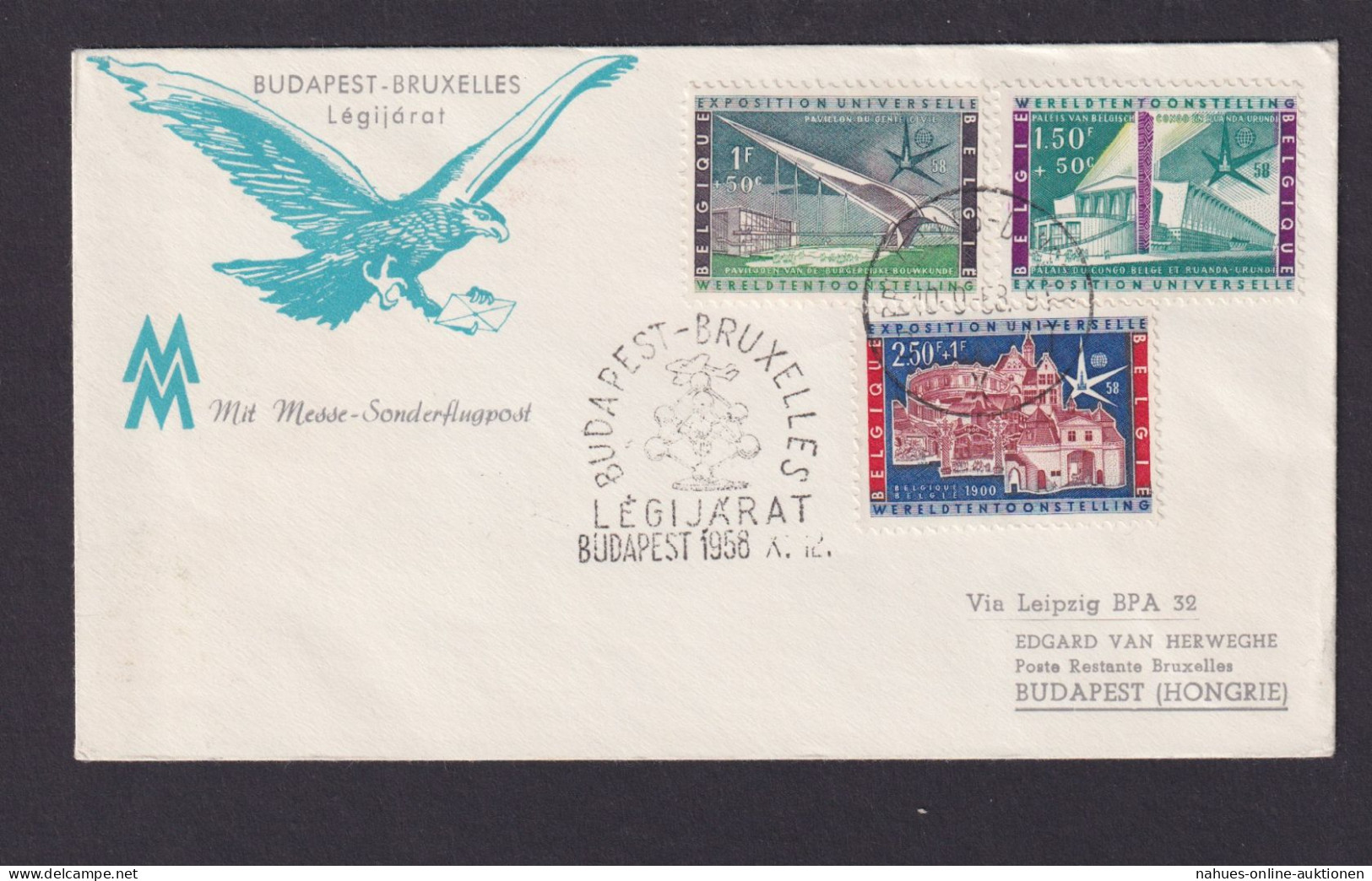 Flugpost Brief Air Mail Toller Umschlag Vögel Adler Budapest Ungarn Brüssel - Other & Unclassified