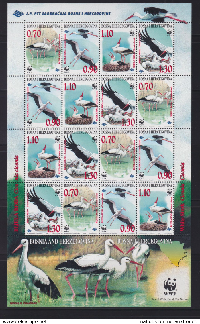 Bosnien Herzegowina 132-135 Naturschutz Tiere Vögel Weißstorch Selt. Kleinbogen - Bosnie-Herzegovine