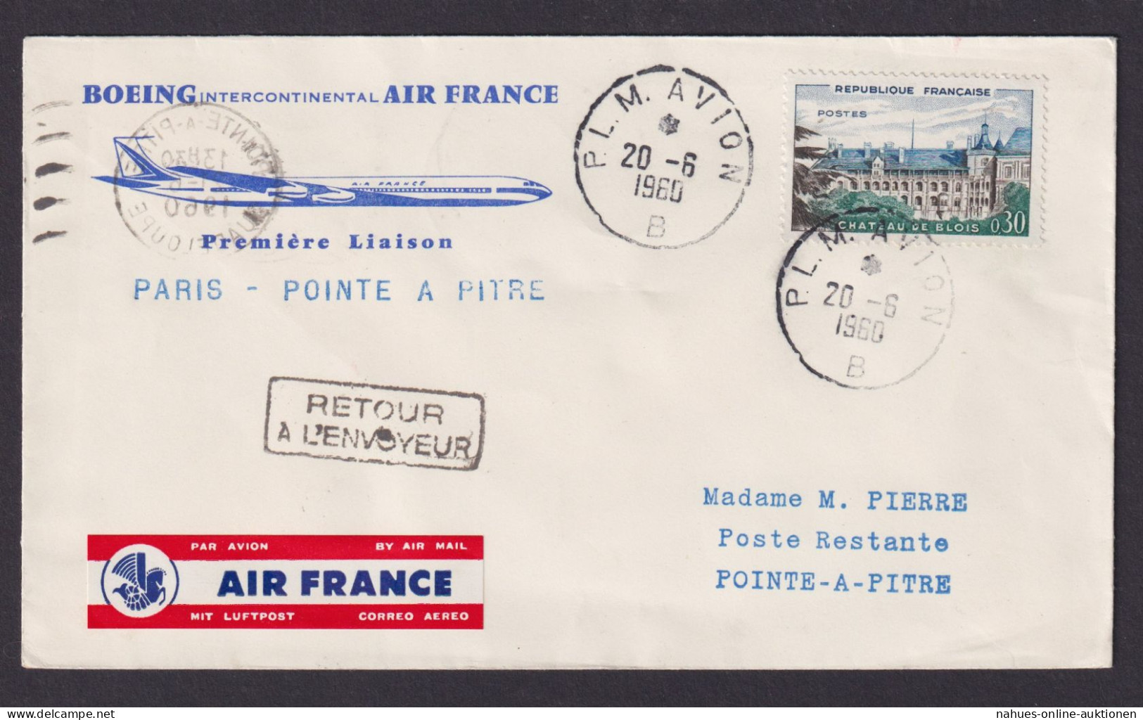 Flugpost Brief Air Mail Air France Boeing Erstflug Pointe A Pitre Guadeloupe - Cartas & Documentos