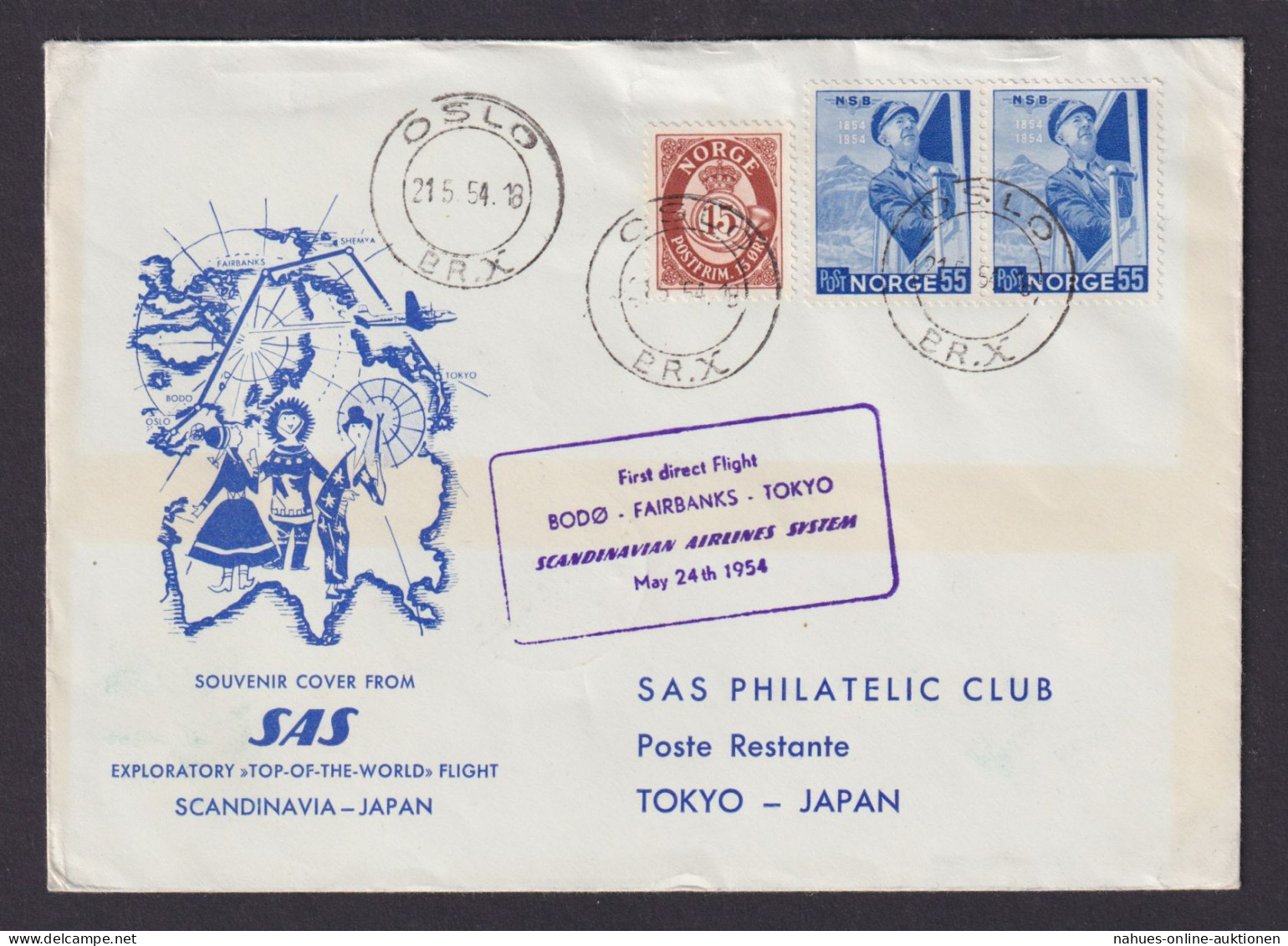Flugpost Brief Air Mail SAS Norwegen Scadinavia Tokio Japan Toller Umschlag - Cartas & Documentos