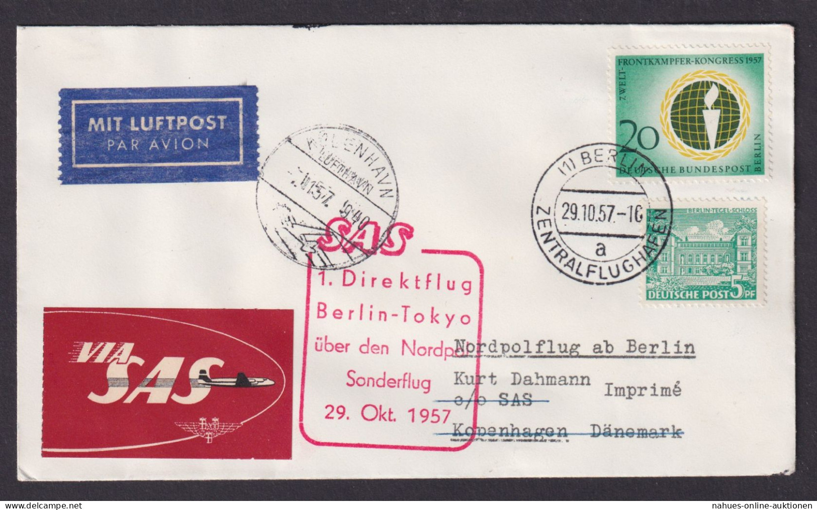 Flugpost Brief Air Mail SAS Direktflug Berlin Tokio Japan Nordpol Sonderflug - Lettres & Documents