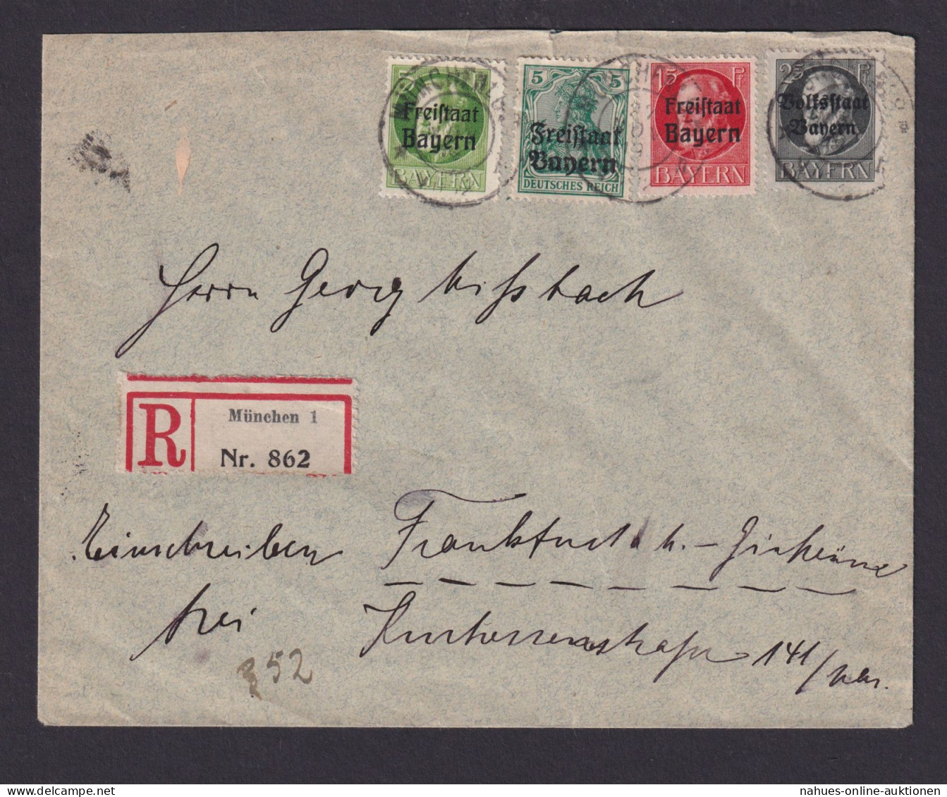 Aldeutschland Bayern R Brief MIF König Ludwig Aufdruck München Frankfurt Rs. Mit - Postwaardestukken