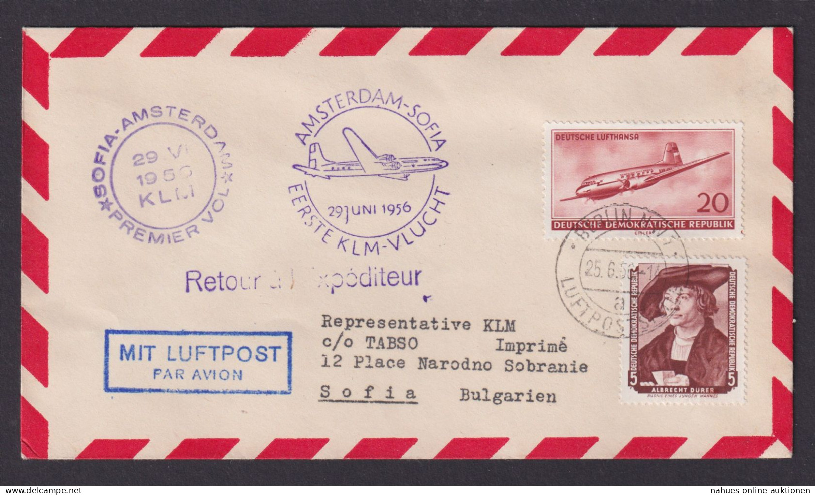 Flugpost Brief Air Mail KLM Amsterdam Niederlande Sofia Bulgarein Zuleitung - Briefe U. Dokumente