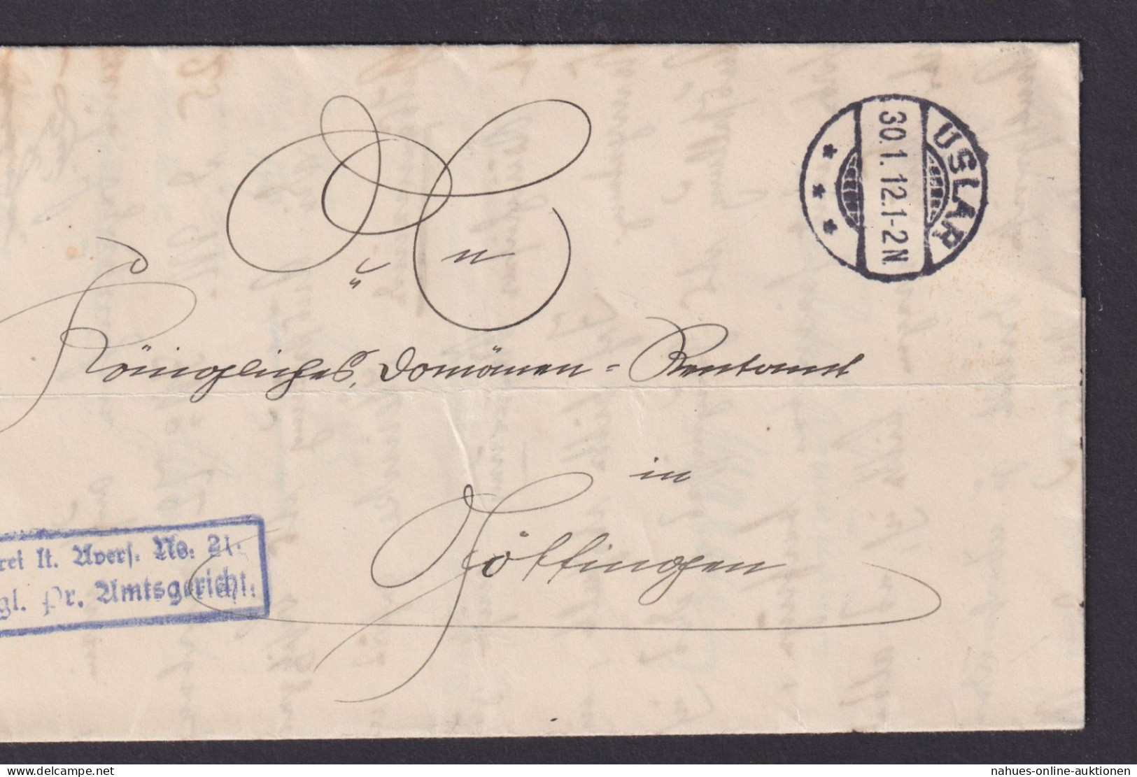 Deutsches Reich Brief Frei Laut Avers Nr. 21 Uslar Nach Göttingen 30.1.1912 - Briefe U. Dokumente