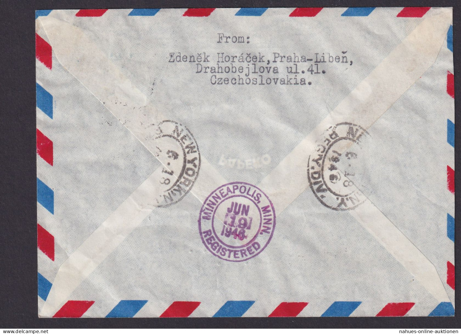 Flugpost Brief Air Mail Tschechoslowakei Prag New York USA Flugzeug ü. Erdkugel - Storia Postale