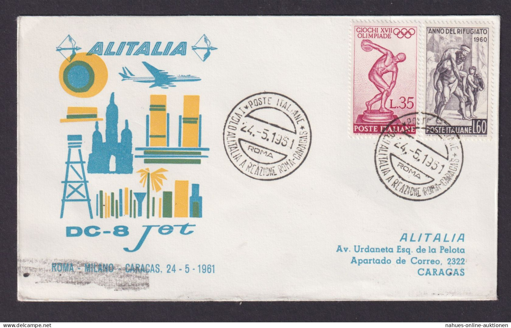 Flugpost Brief Air Mail Italien Alitalia DC 8 Jet Rom Mailand Caracas Venezuela - Usati