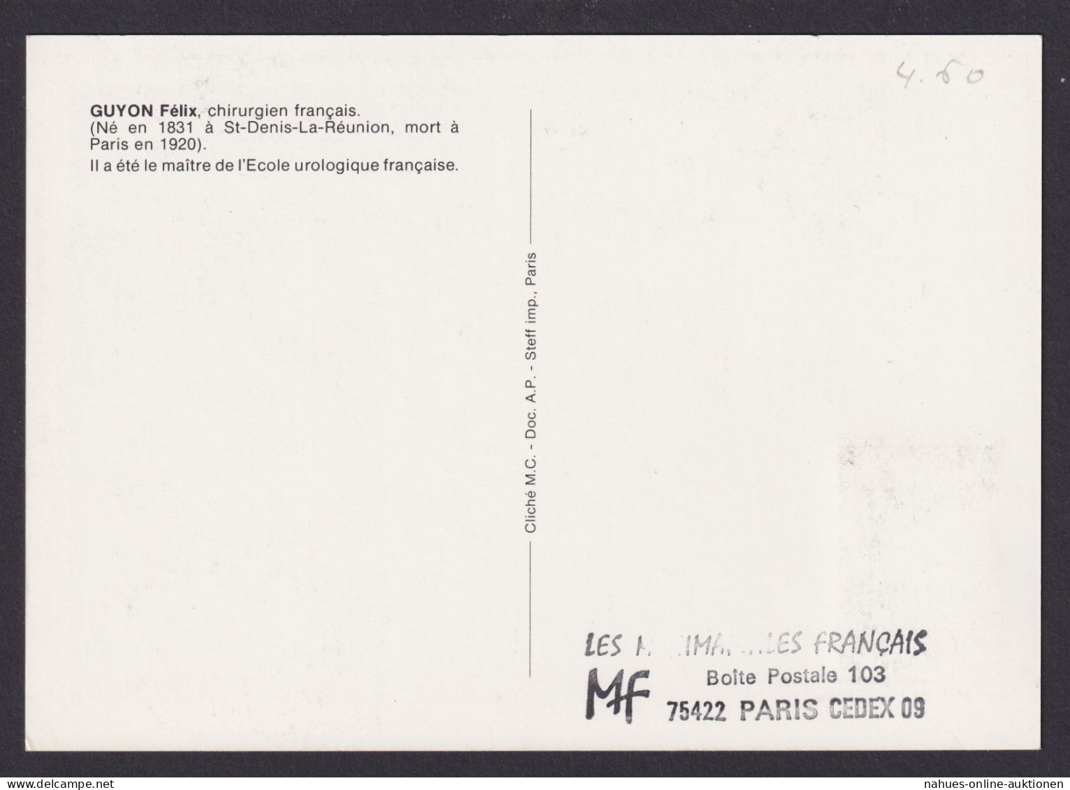 Briefmarken Frankreich 2159 Felix Guyon Urologe Arzt Medizin Maximumkarte - Covers & Documents