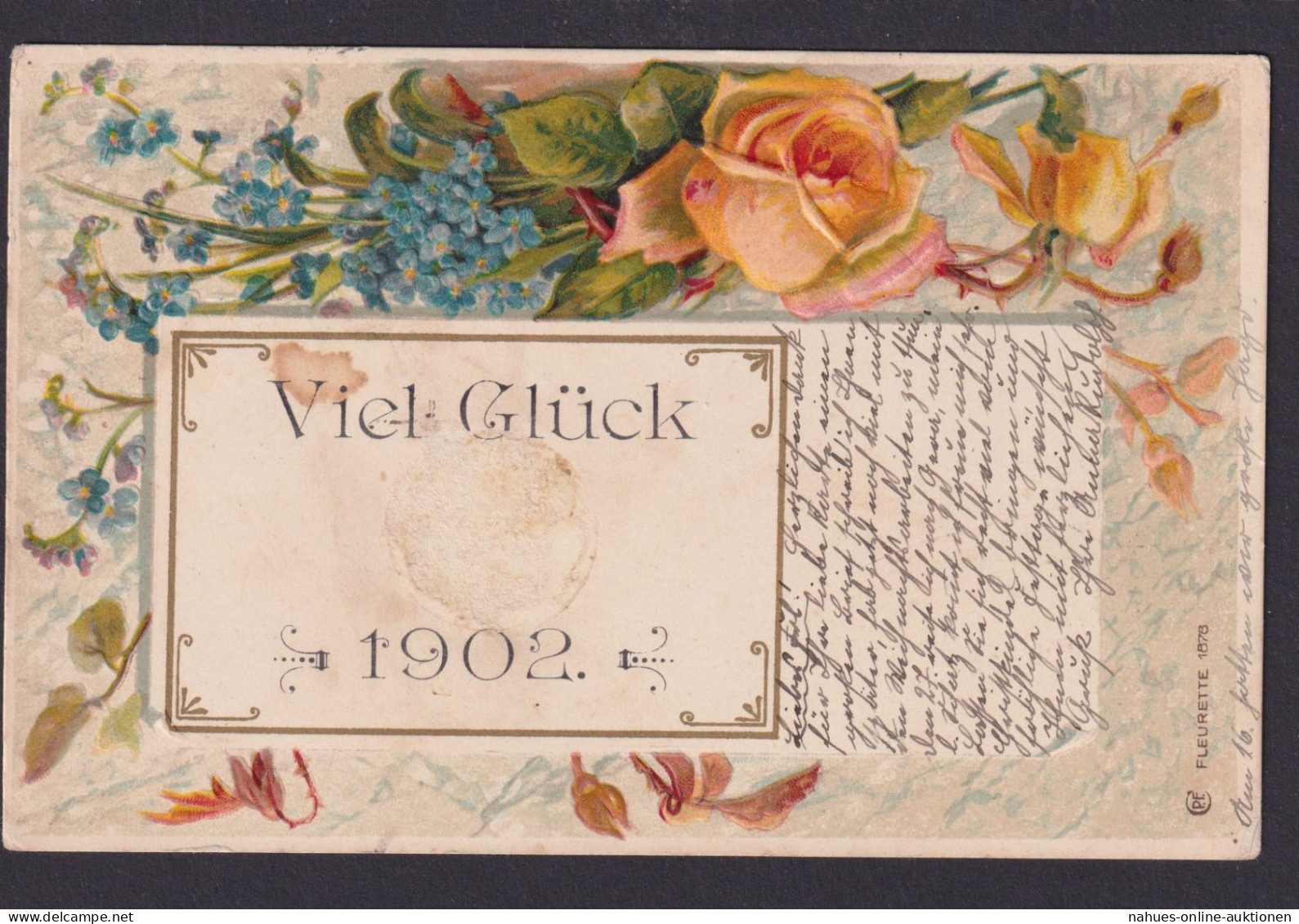 Ansichtskarte Jugendstil Art Nouveau Neujahr Künstlerkarte Prägekarte Blumen Ab - Other & Unclassified