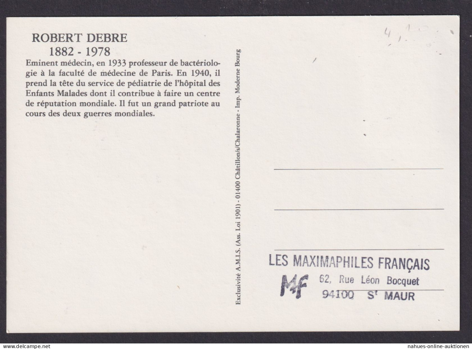 Briefmarken Frankreich 2336 Robert Drebe Kinderarzt Medizin Maximumkarte - Covers & Documents