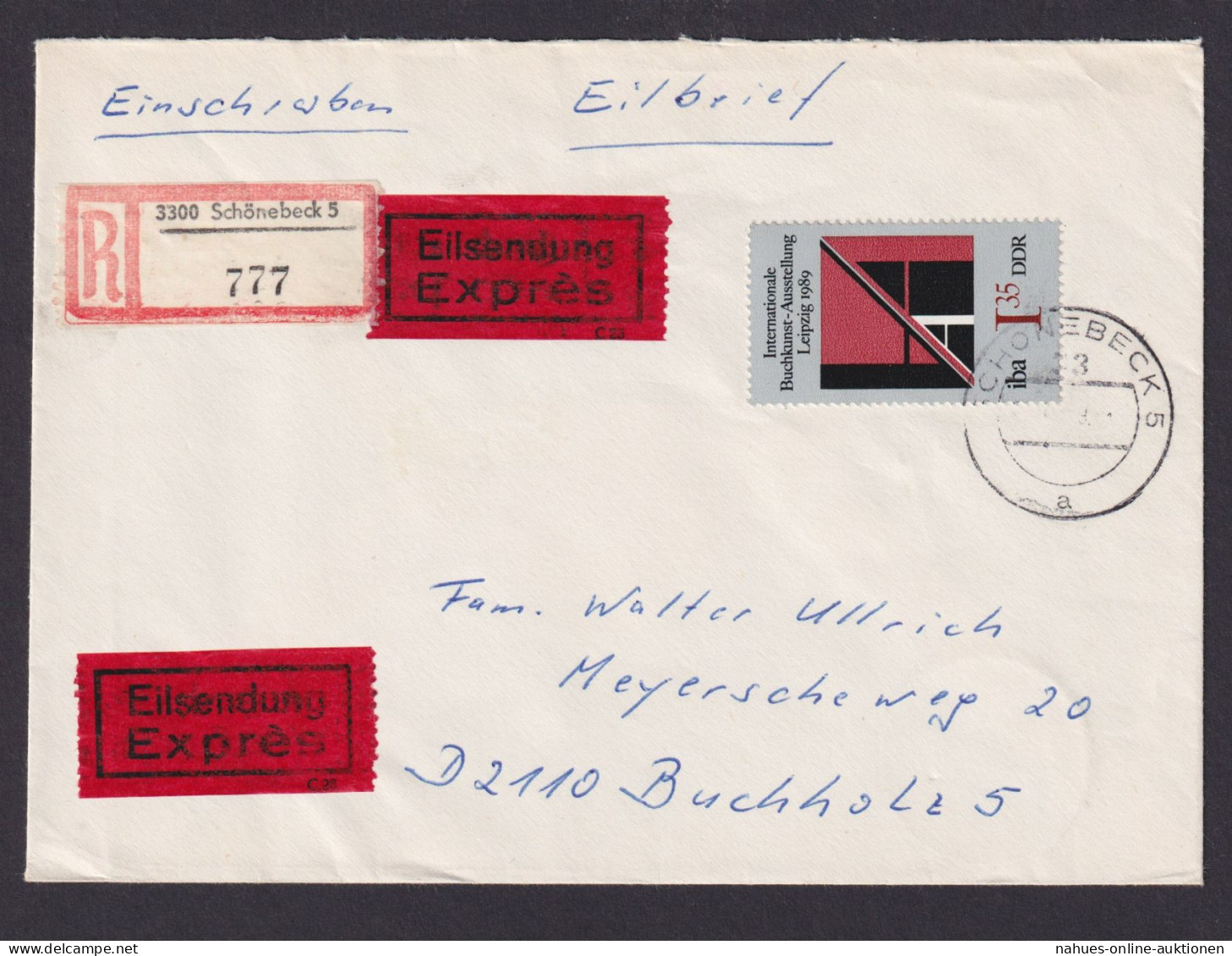 Briefmarken DDR Eilboten R Brief EF Leipziger Buchkunst Ausstellung Schönebeck - Briefe U. Dokumente