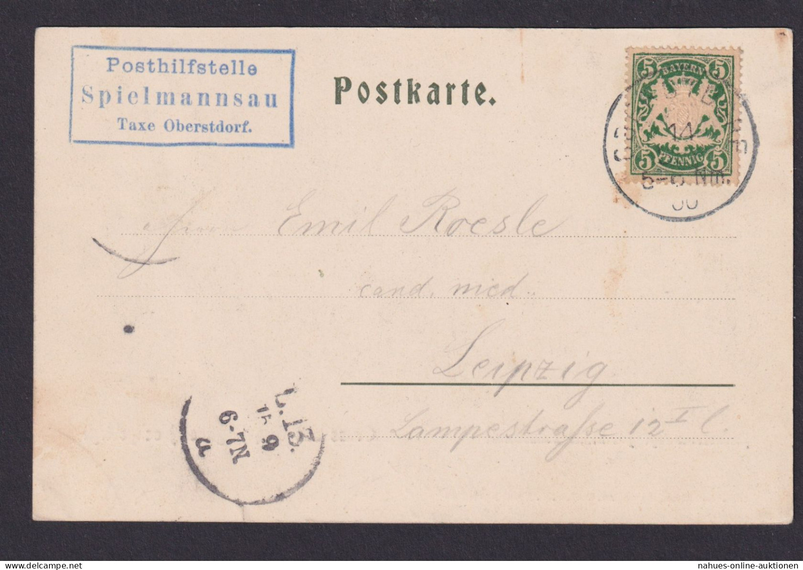 Bayern Viol. R3 Posthilfstelle Spielmannsau Taxe Oberstdorf Auf Ansichtskarte - Postal  Stationery