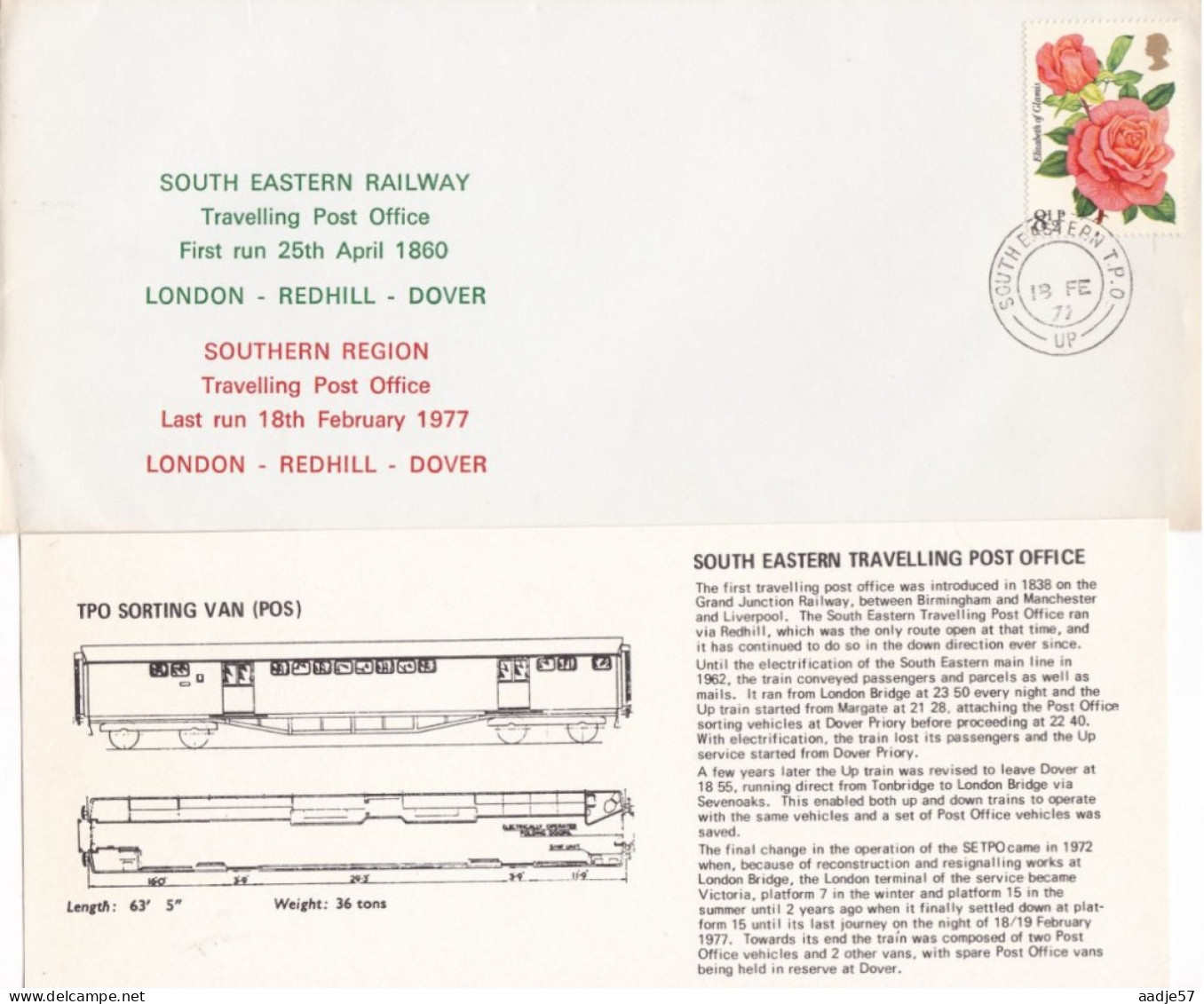 GB Engeland 1977 South Eastern Railway Travelling Post Office  18-02-1977 - Eisenbahnen