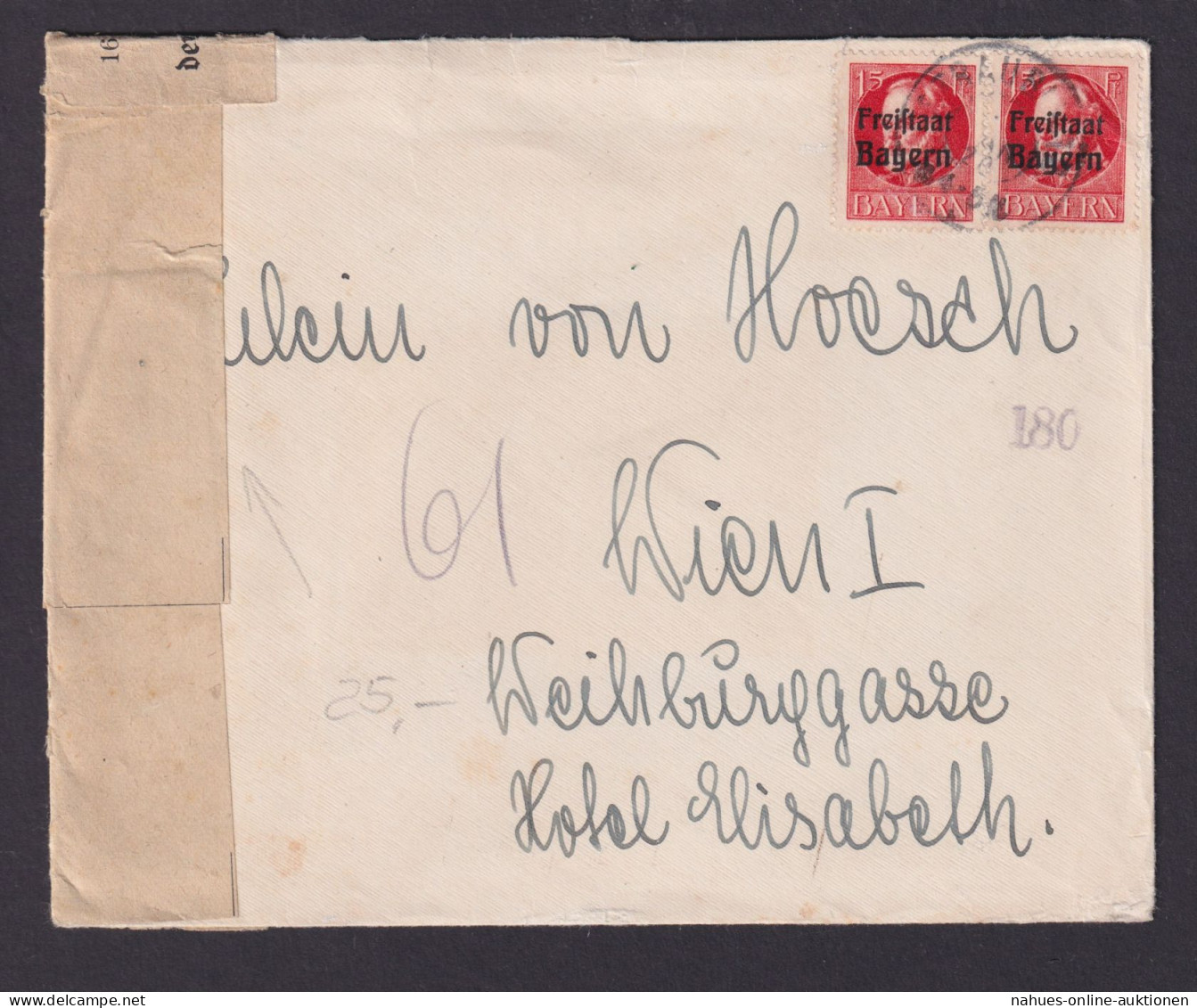 Aldeutschland Bayern Brief MEF König Ludwig Aufdruck Freistaat Zensur Aufgrund - Interi Postali