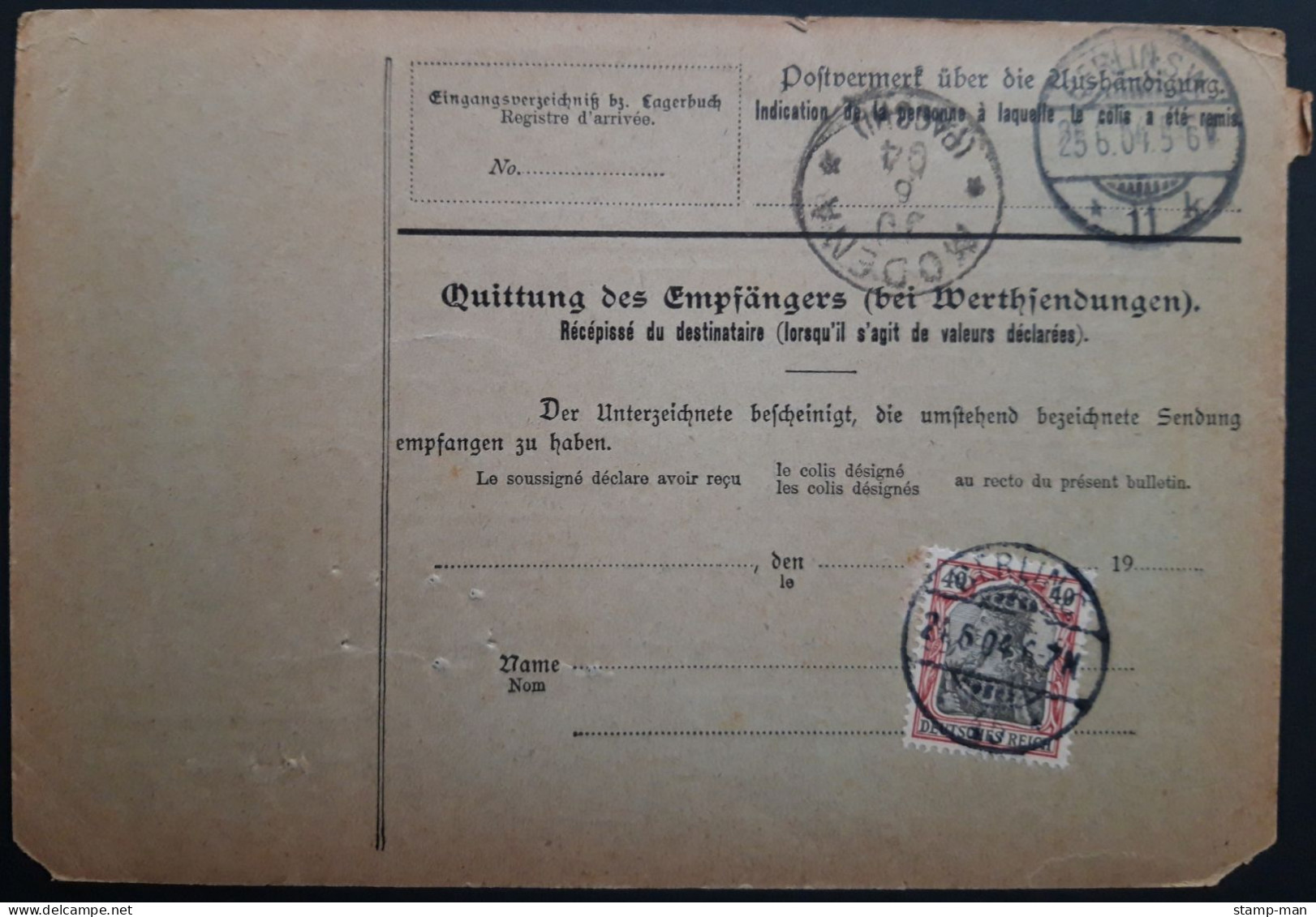 Deutsches Reich. 1904. Paketkarte Berlin-Modena. MiF Mi. Nr 75, 76 (2). - Lettres & Documents