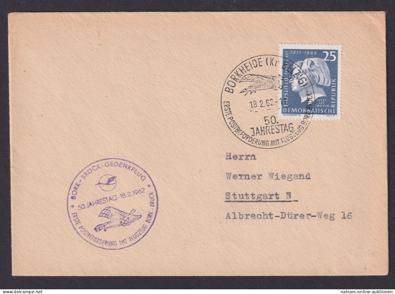 Briefmarken DDR Flugpost Brief EF 860 Borkheide Leipzig 50 Jahre Postbeförderung - Covers & Documents