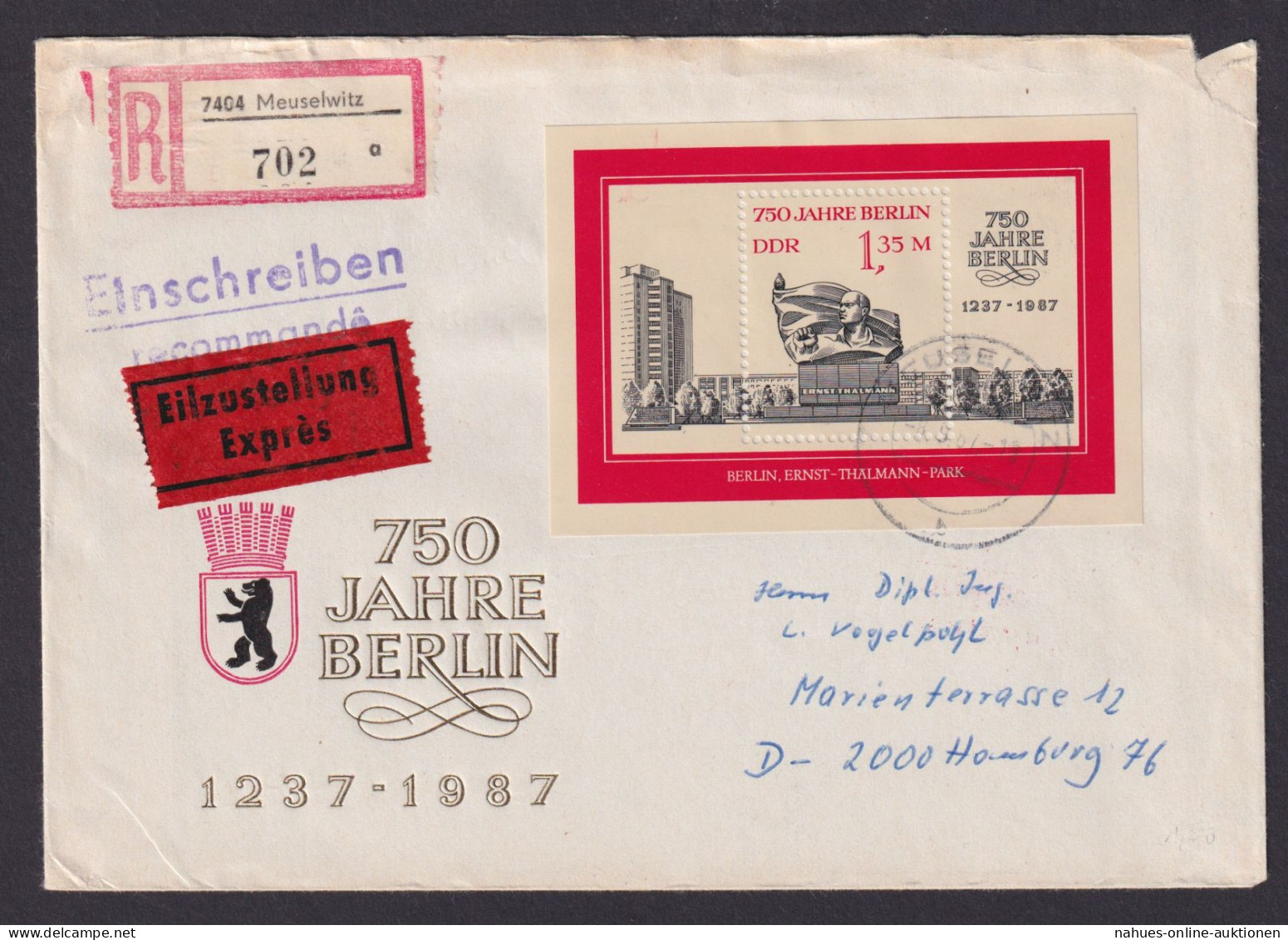 Briefmarken DDR Brief Einschreiben Eilboten EF Block 89 750 Jahre Berlin - Cartas & Documentos