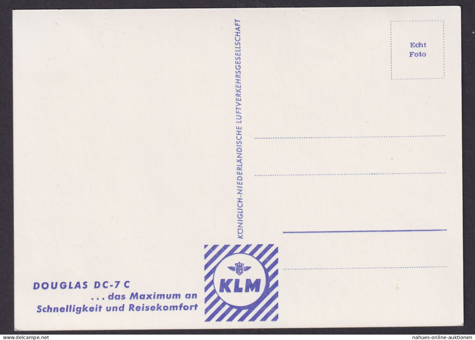 Flugpost Air Mail Ansichtskarte KLM Douglas DC 7C Niederlande Reklame Werbung - Dirigeables