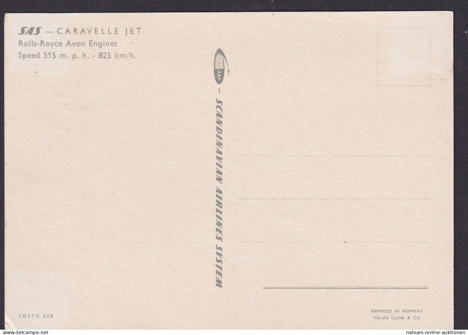 Flugpost Air Mail Ansichtskarte SAS Caravelle Jet Rolls Royce Avon Engines - Zeppeline