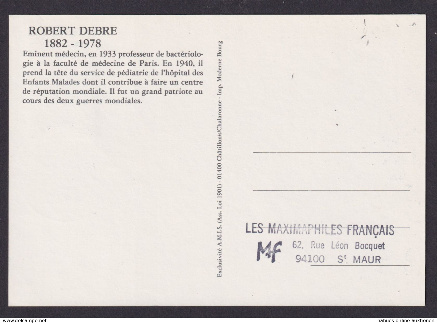 Briefmarken Frankreich 2336 Robert Drebe Kinderarzt Medizin Maximumkarte - Brieven En Documenten