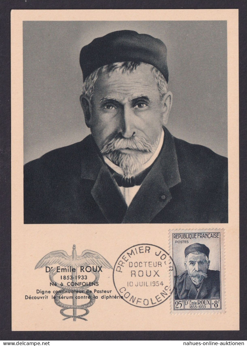 Briefmarken Frankreich 1019 Emil Roux Bakteriologe Medizin Maximumkarte - Lettres & Documents