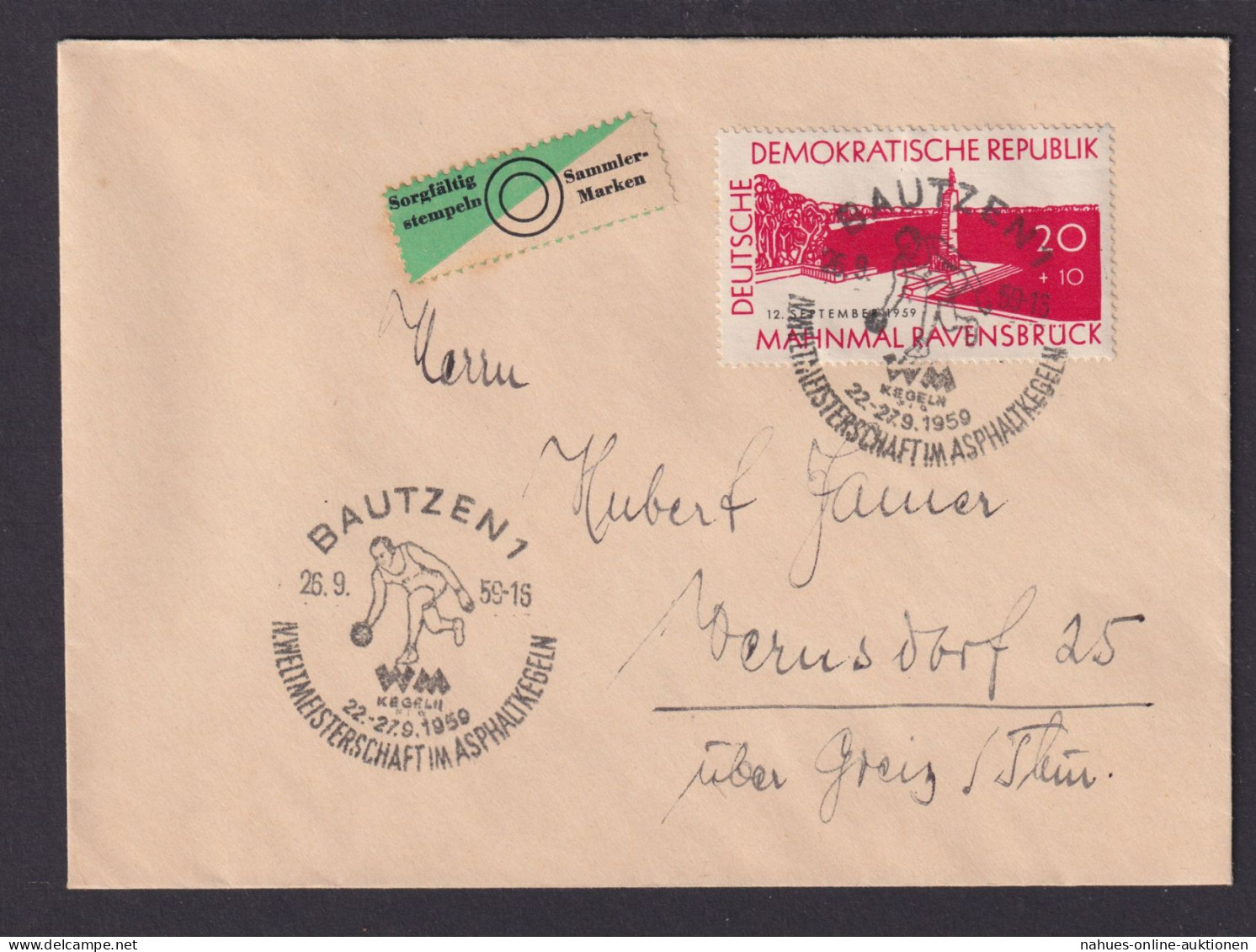 Briefmarken DDR Brief EF 720 Bautzen Inter. SST Sport Kegeln Asphaltkegeln Nach - Cartas & Documentos