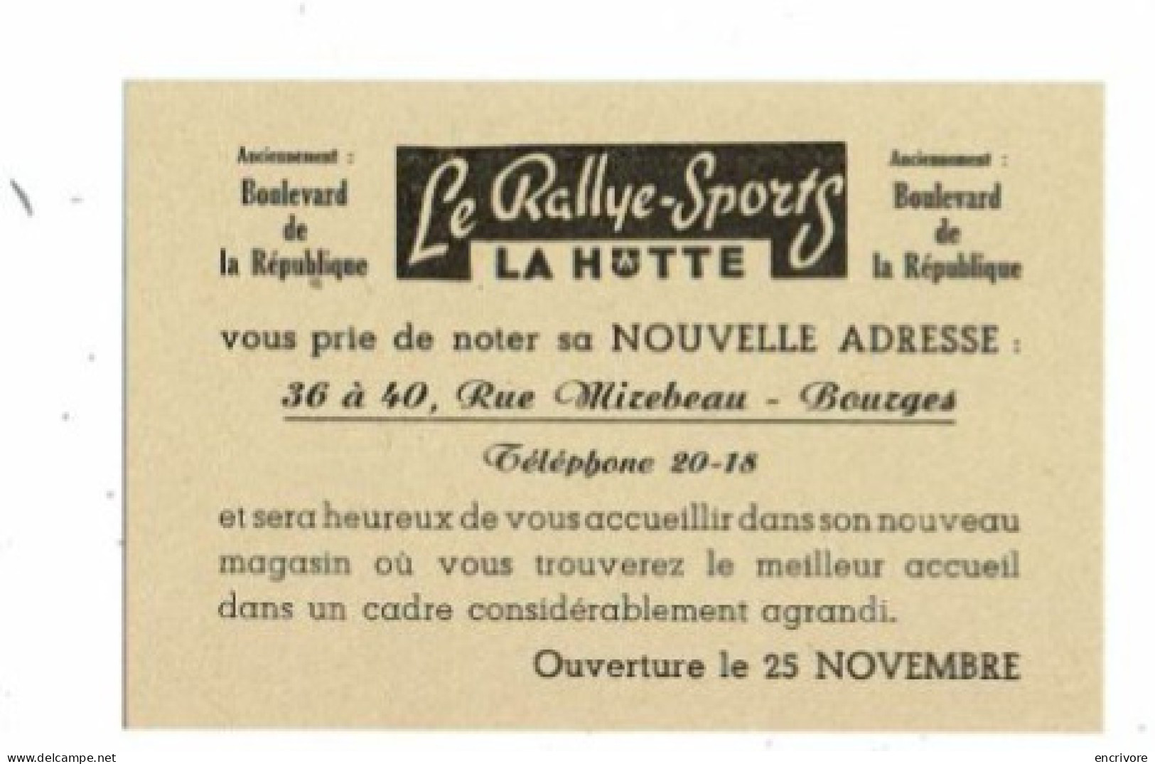 Carte De Visite LE RALLYE SPORT LA HUTTE Changement D'adresse à BOURGES - Visiting Cards