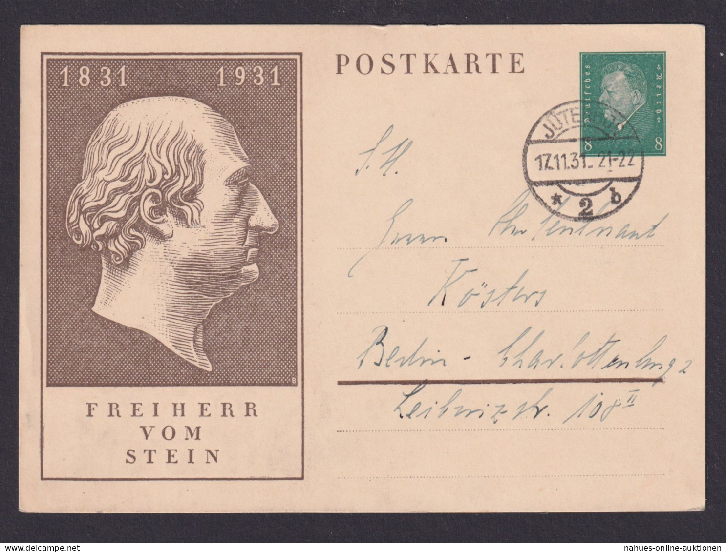 Jüterborg Brandenburg Briefmarken Deutsches Reich Ganzsache Freiherr Von Stein - Lettres & Documents