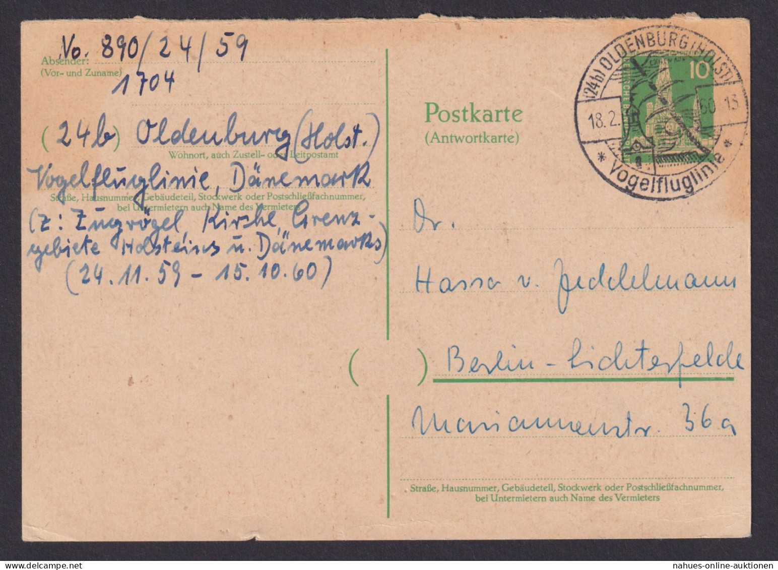 Briefmarken Berlin Ganzsache P 39 A Bauten II SST Oldenburg Kat.-Wert 65,00 € - Postkaarten - Gebruikt