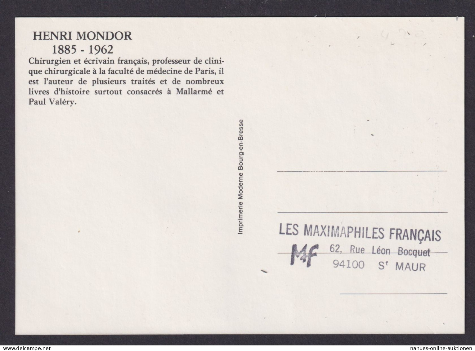 Briefmarken Frankreich 2337 Henri Mondor Chirug Medizin Maximumkarte MK - Storia Postale