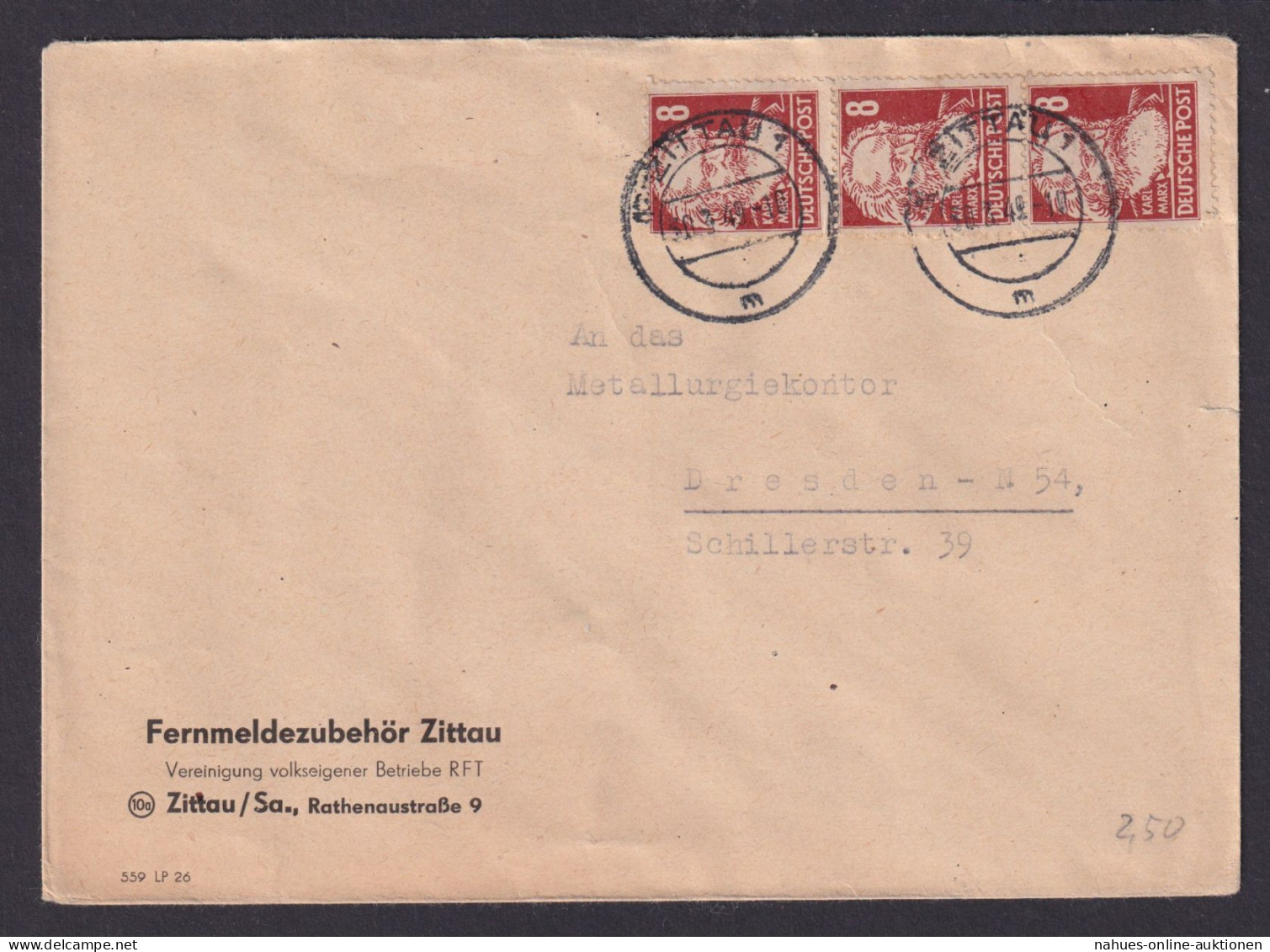 Briefmarken SBZ Brief MEF 3 Pfg. Persönlichkeiten Marx Zittau Dresden 30.3.1949 - Sonstige & Ohne Zuordnung