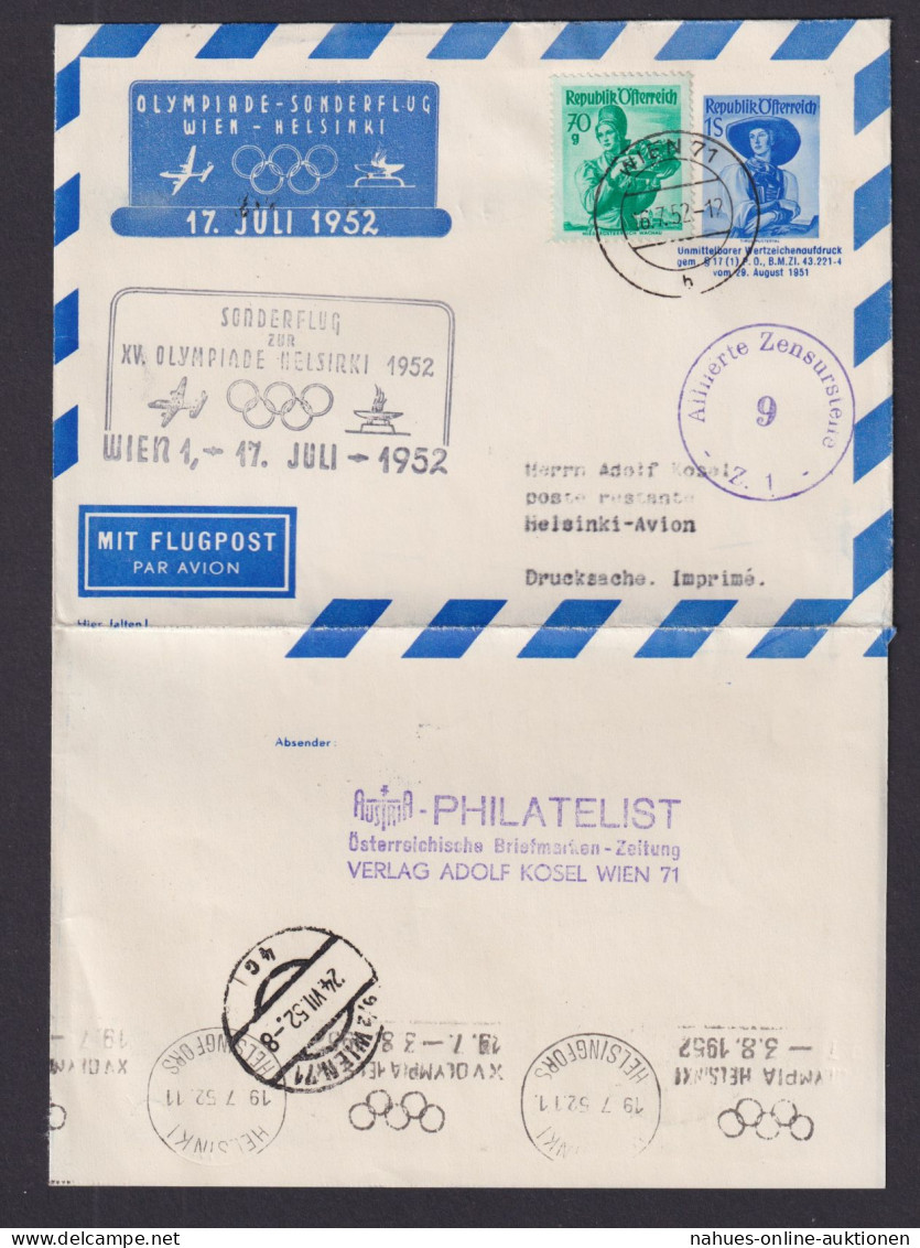 Flugpost Air Mail Österreich Privatganzsache Olympia Sport Sonderflug Wien - Other & Unclassified