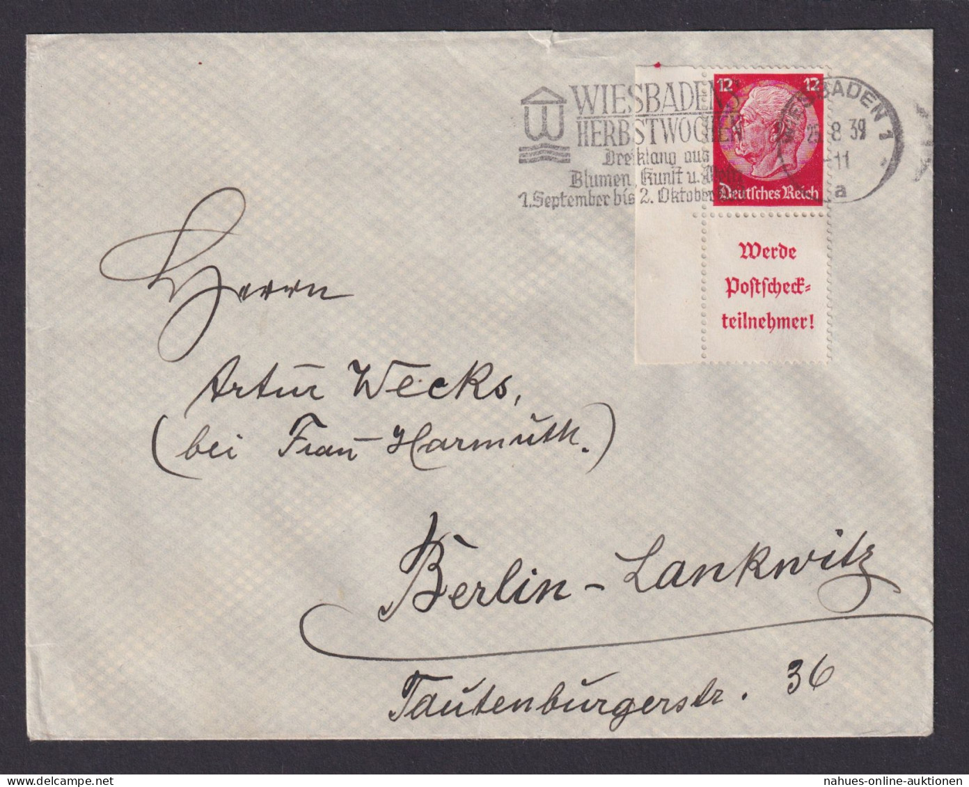 Deutsches Reich Brief Zusammendruck Bogenecke Eckrand Hindenburg Wiesbaden - Zusammendrucke