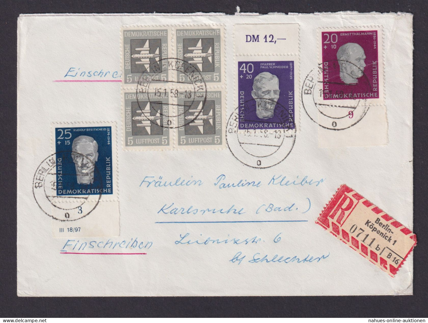 Briefmarken Druckvermerk Viererblock DDR R Brief MIF 606-608 Gedenkstätten - Cartas & Documentos