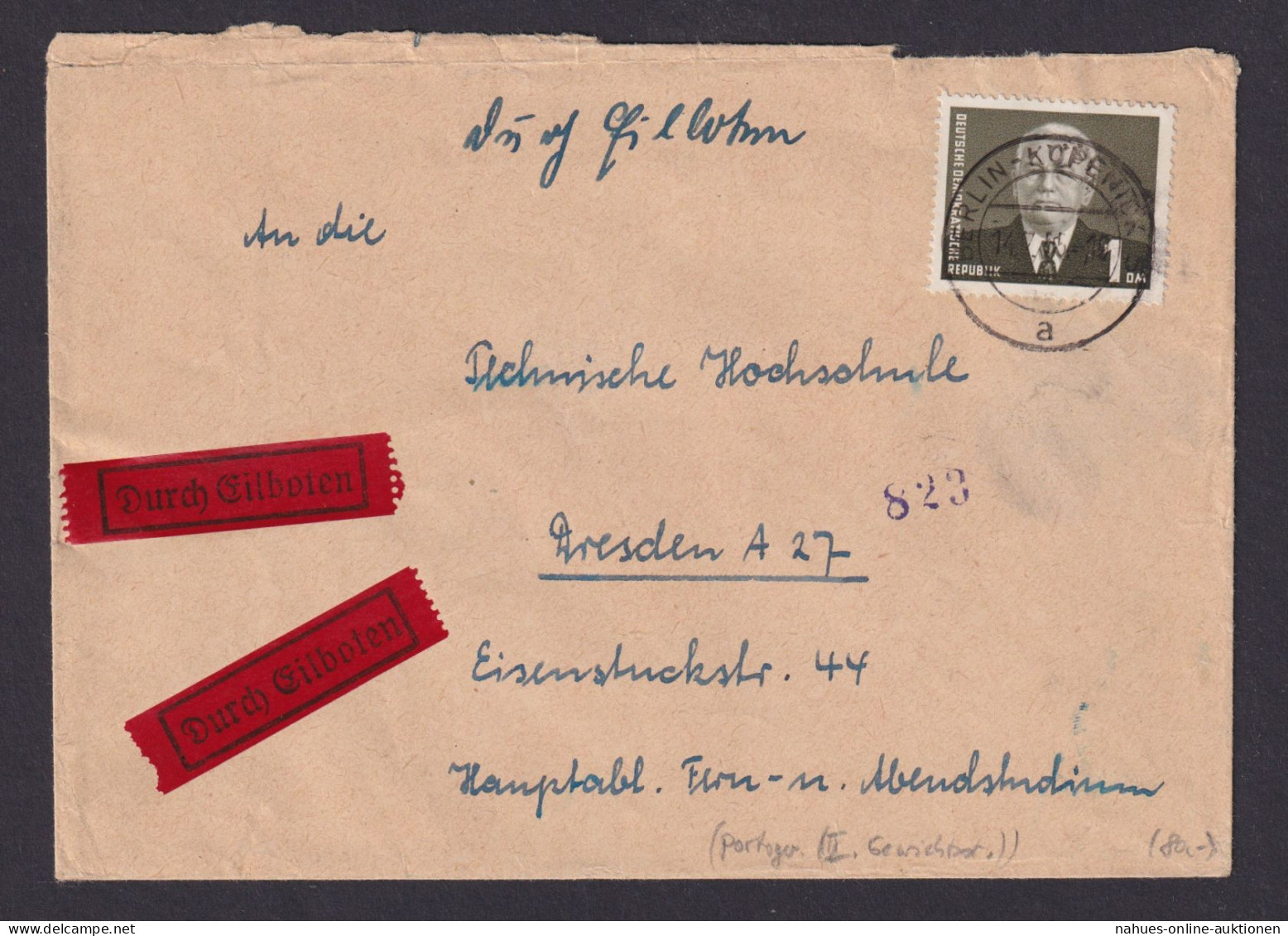 Briefmarken DDR Eilboten Brief Pieck III 1 DM 342 Berlin Köpenick Nach Dresden - Covers & Documents