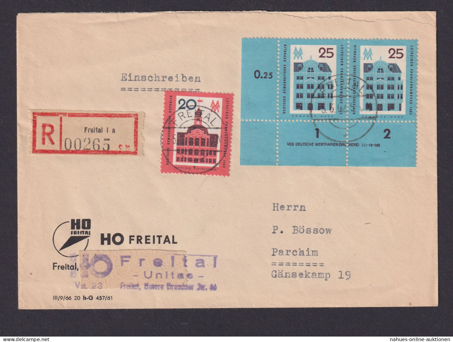 Briefmarken Druckvermerk Bogenecke Eckrand DDR R Brief MIF Freital N Parchim - Cartas & Documentos