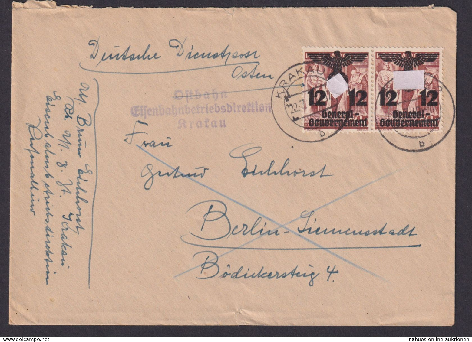 Bahnpost Besetzung Polen Generalgouvernement Brief Krakau Berlin Siemensstadt L3 - Sonstige & Ohne Zuordnung