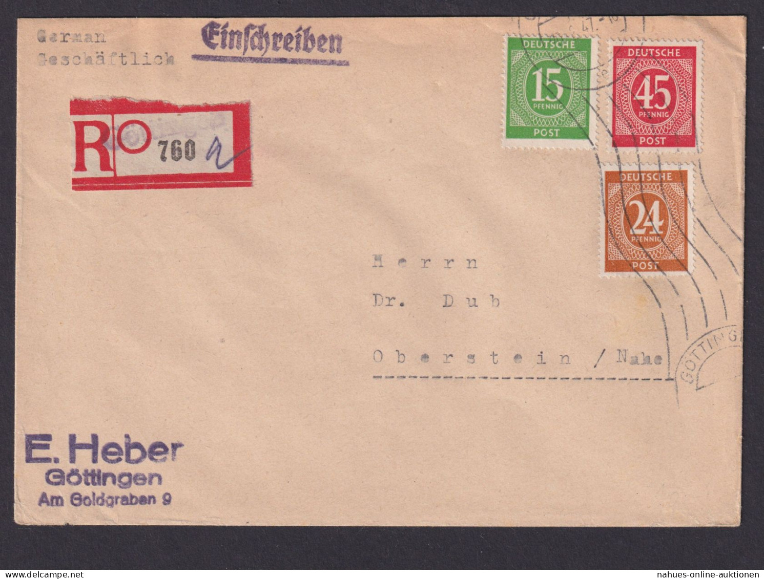 Briefmarken All. Besetzung Gemeinschaft R Brief Not R Zettel Göttingen Oberstein - Other & Unclassified
