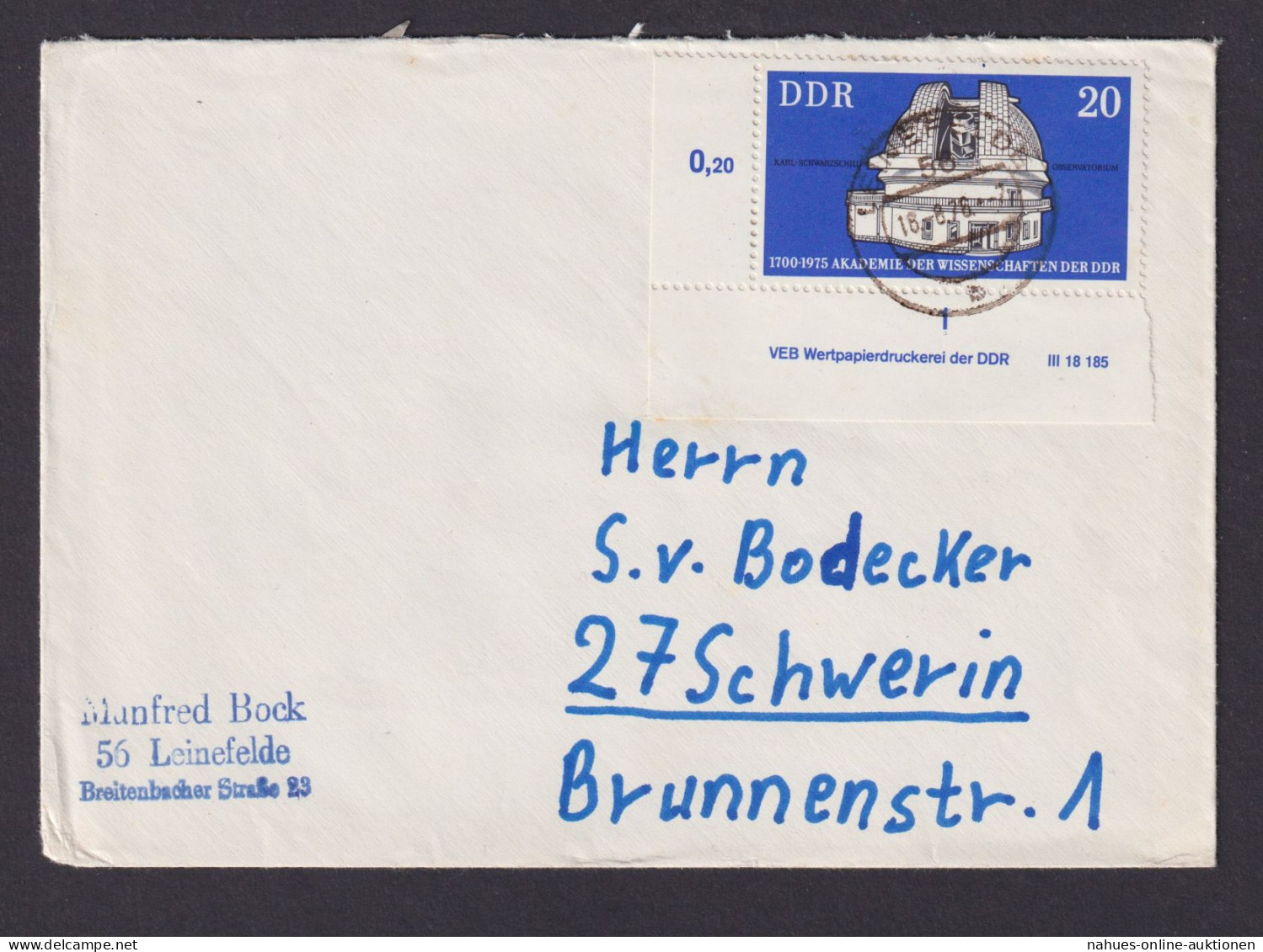 Briefmarken Druckvermerk Bogenecke Eckrand DDR Brief EF 2062 Akademie - Briefe U. Dokumente