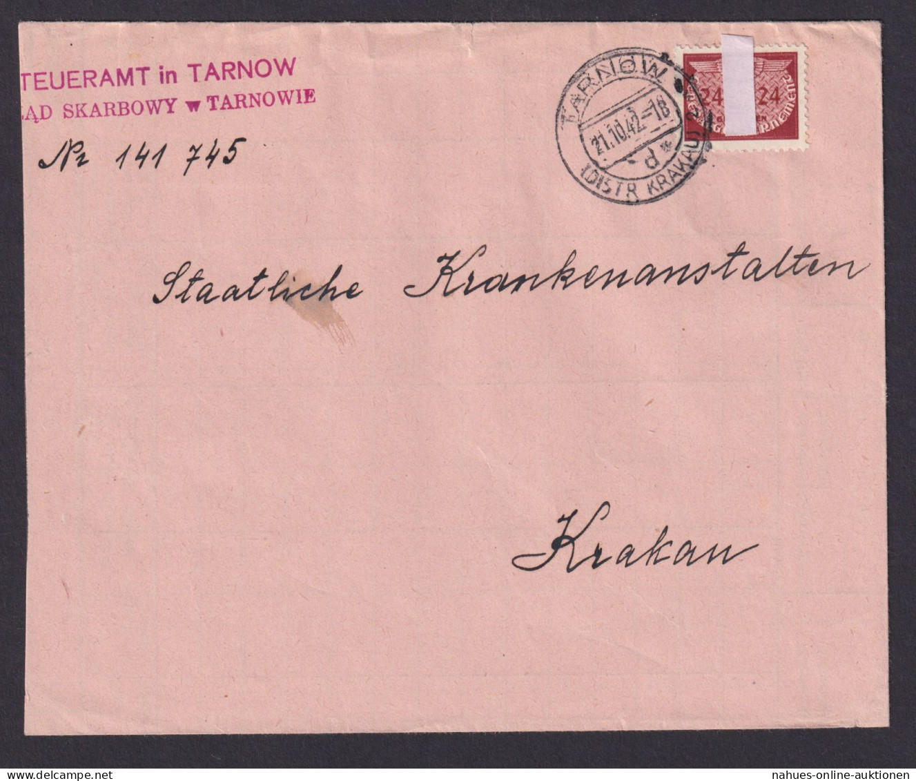Besetzung Polen Generalgouvernement Brief Tarnow N. Krakau 21.10.1942 - Andere & Zonder Classificatie
