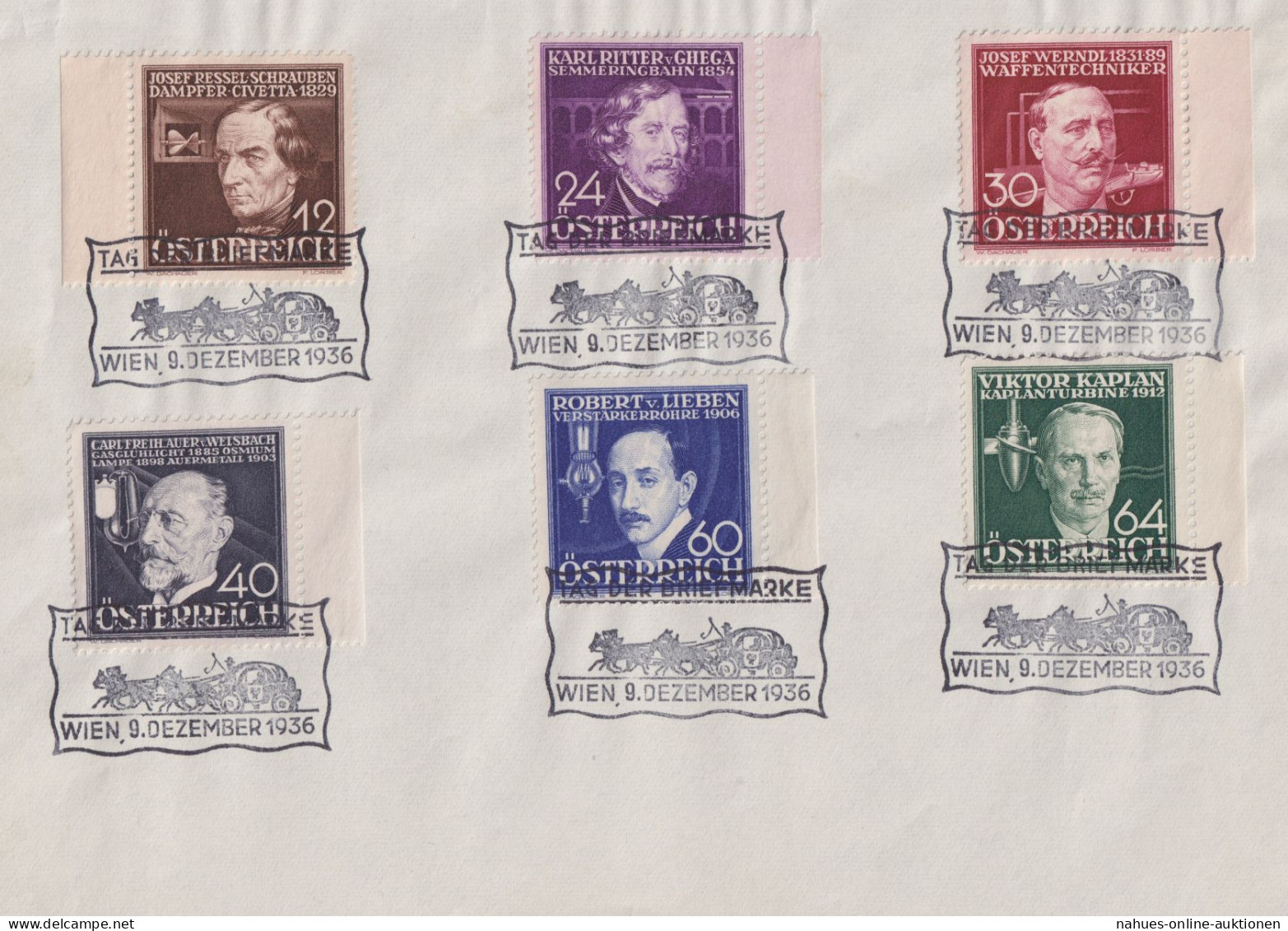 Österreich 632-637 Wohlfahrt Erfinder Jeweils Mit Gutem SST Tag Der Briefmarke - Briefe U. Dokumente