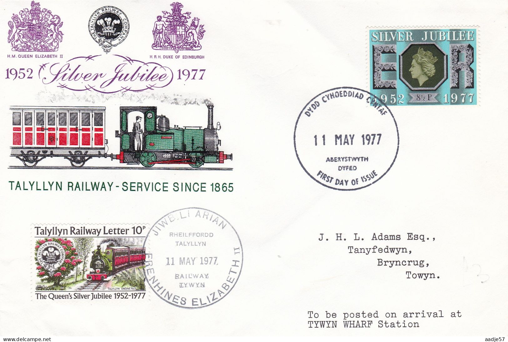 GB Engeland 1977 FDC Talyllyn Railway Service Silver Jubilee  11-05-1977 - Treni