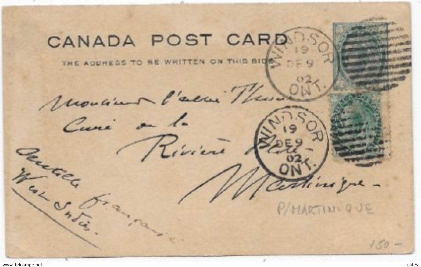CANADA CP Entier Postal Càd WINDSOR 1902 P / MARTINIQUE Bonne Destination - Briefe U. Dokumente