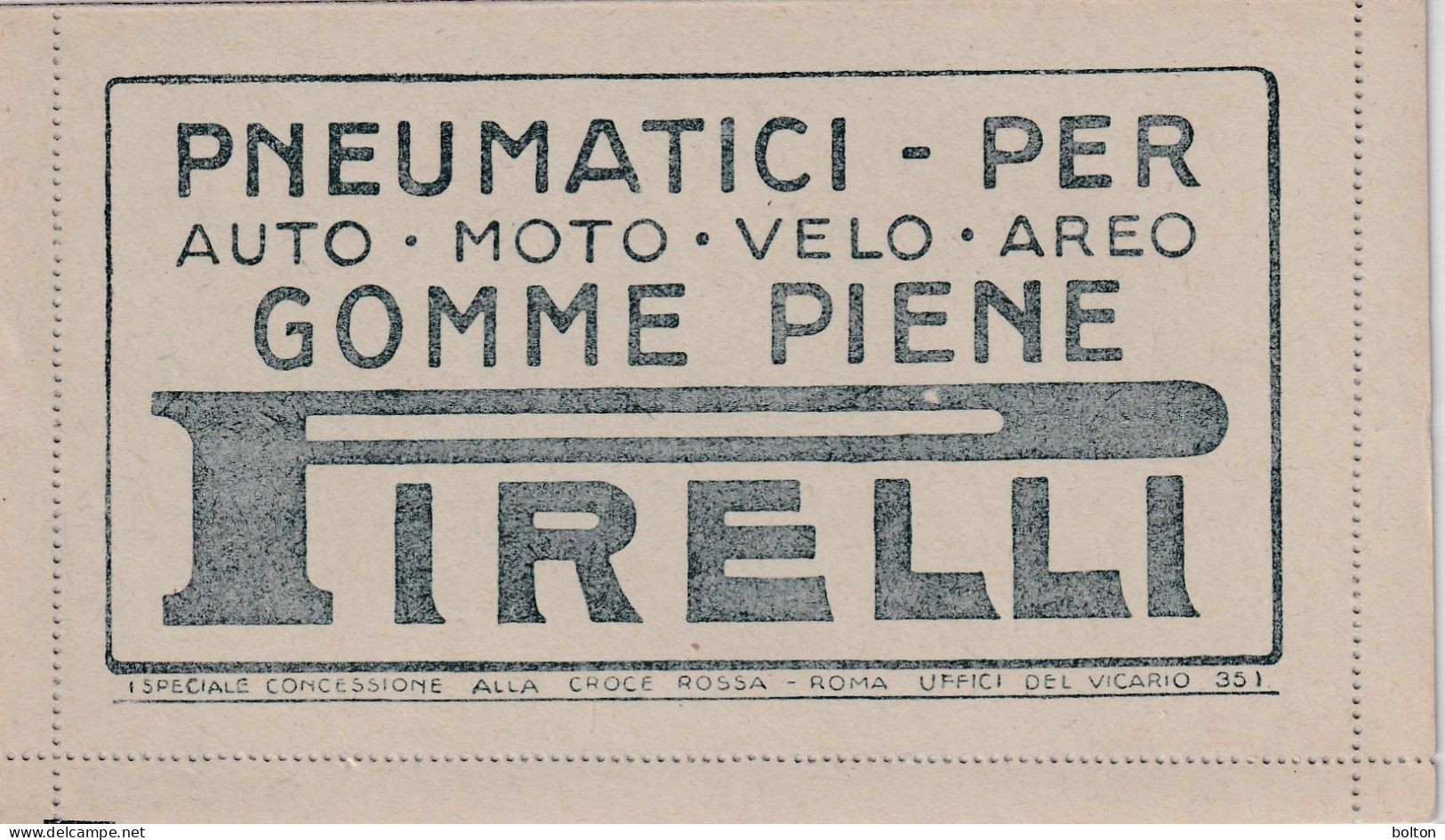 1919 Biglietto  Postale  15c Con  Pubblicità  PIRELLI PNEUMATICI PER AUTO MOTO VELO AEREO  Nuovo Perfetto - Cars
