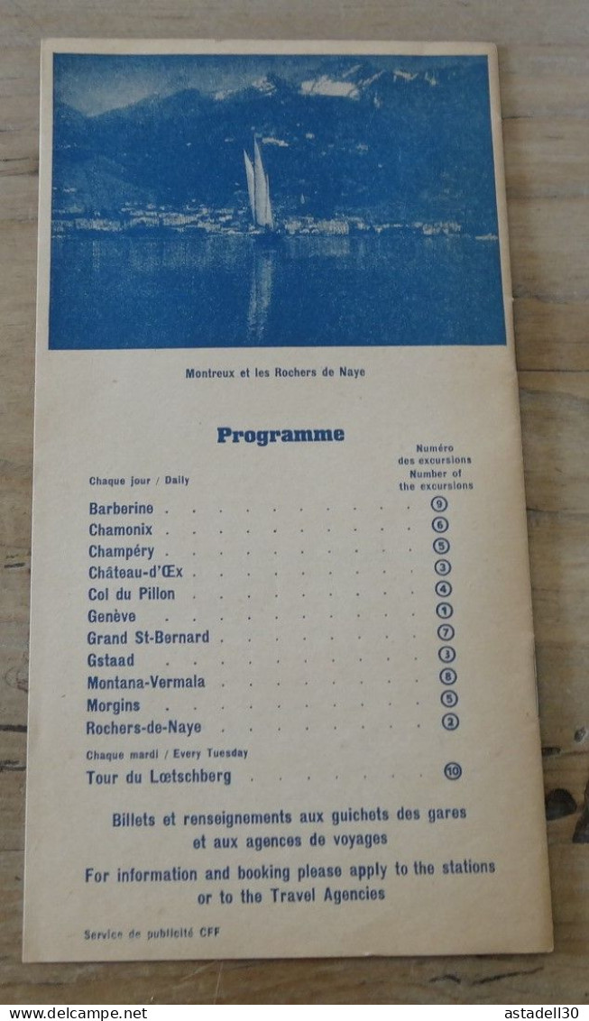 SUISSE, Excursions Lausanne, Vevey ..  1948, Horaires Et Prix ................ Caisse-27 - Europa