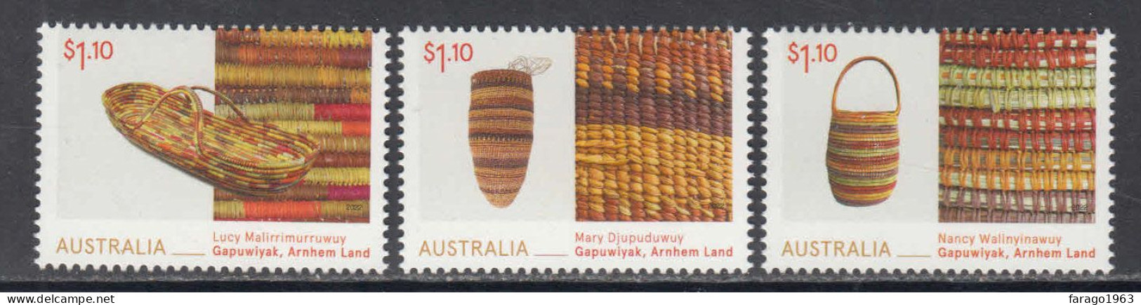 2022 Australia Aboriginal Baskets Complete Set Of 3 MNH  @ BELOW FACE VALUE - Unused Stamps