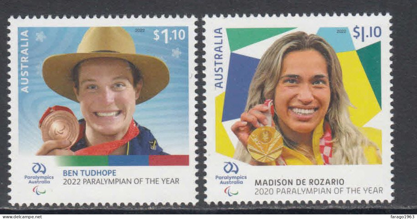 2022 Australia Paralympics Gold Medal Complete Set Of 2 MNH  @ BELOW FACE VALUE - Nuevos