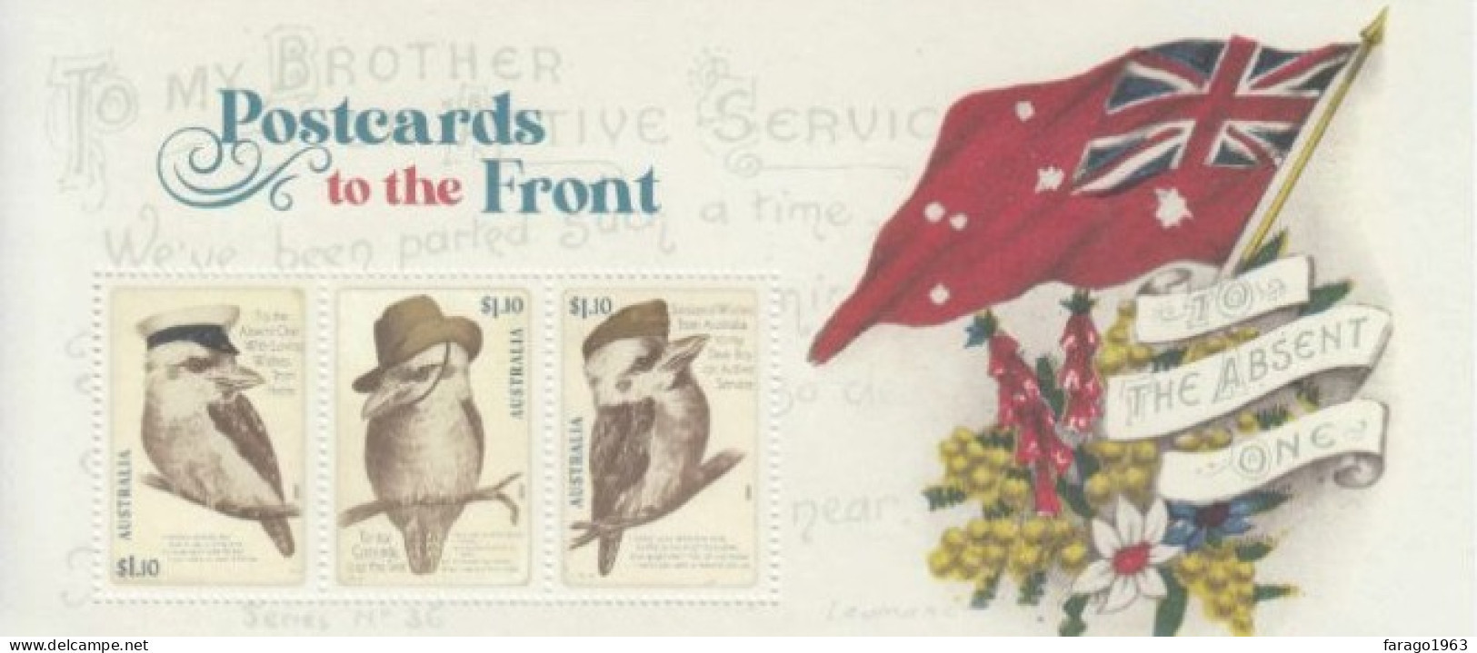 2022 Australia Postcards To The Front WWI Birds Military Souvenir Sheet MNH  @ BELOW FACE VALUE - Nuovi