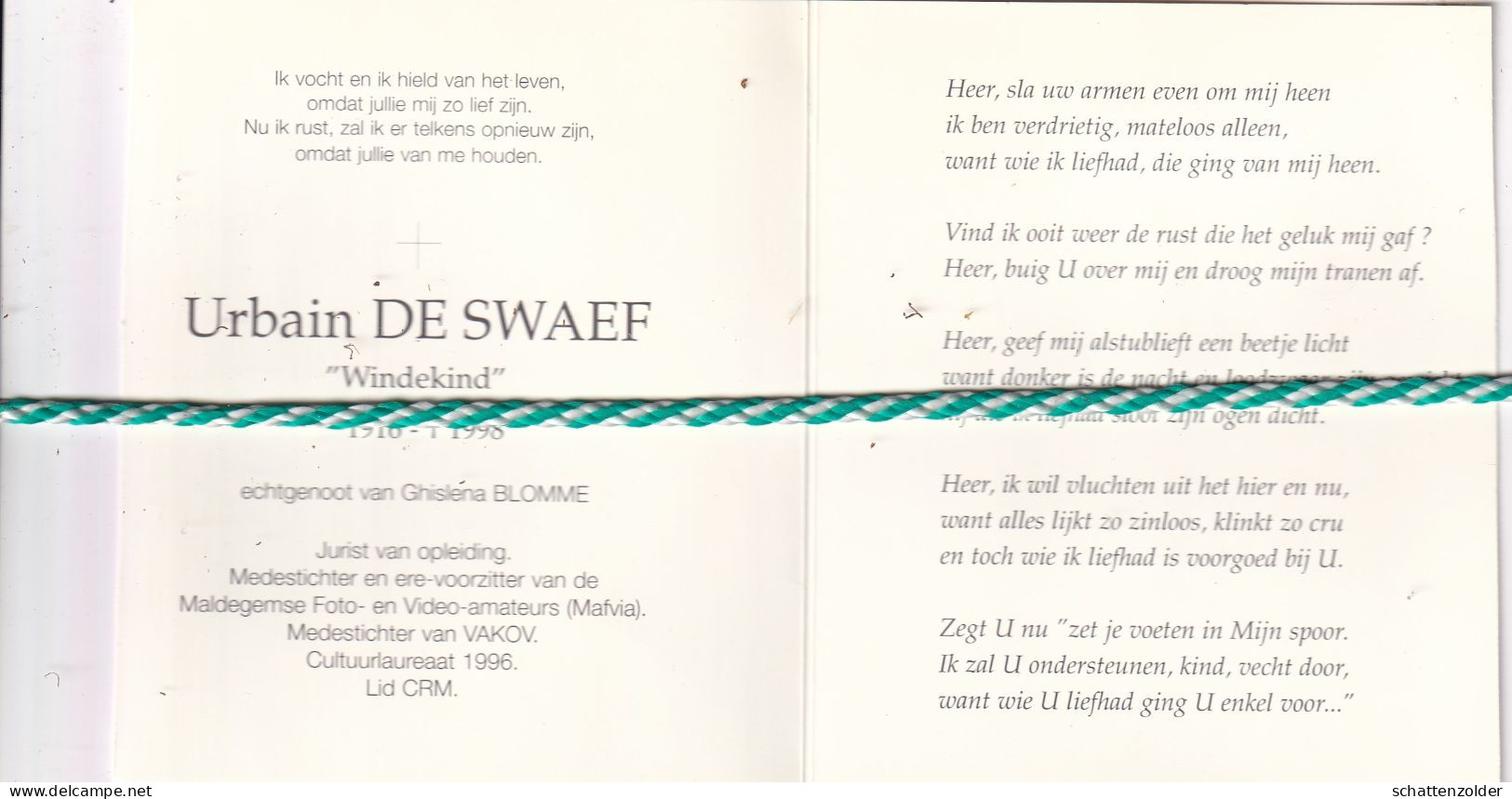 Urbain De Swaef-Blomme, 1916, 1998. Foto Amateurfotograaf - Obituary Notices