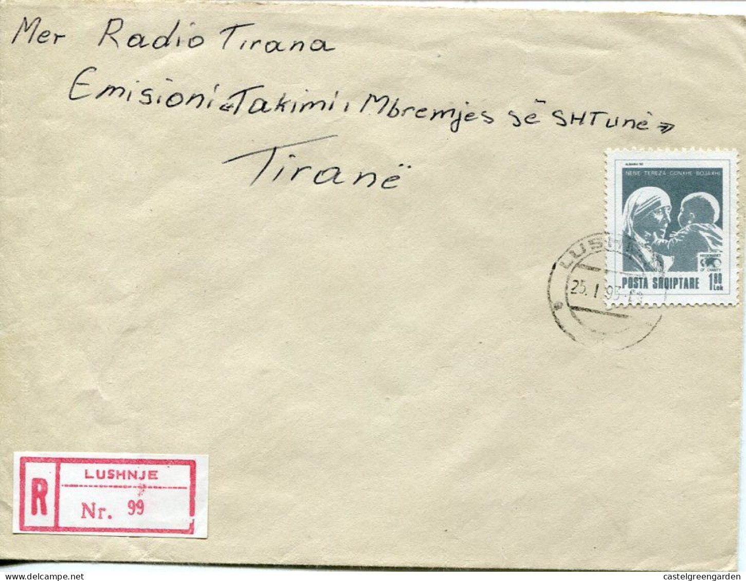 X0469 Albania, Circuled Cover Registered 1993 With Stamp Mother Theresa Of Calcutta - Albanien