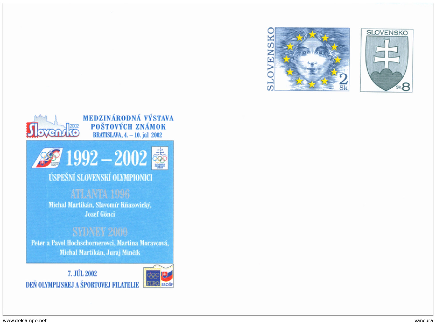 COB 52 Slovakia 2002 - Day Of The Olympic And Sporting Philatelie 2002 Atlanta And Sydney Olympics - Buste